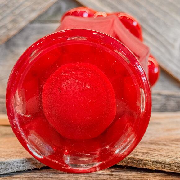 Vintage Ruby Red and White Blown Cased Art Glass Ruffled Vase, 7.5”H - Picture 4 of 6